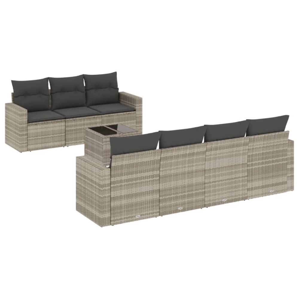 vidaXL Set mobilier de grădină cu perne, 8 piese gri deschis poliratan