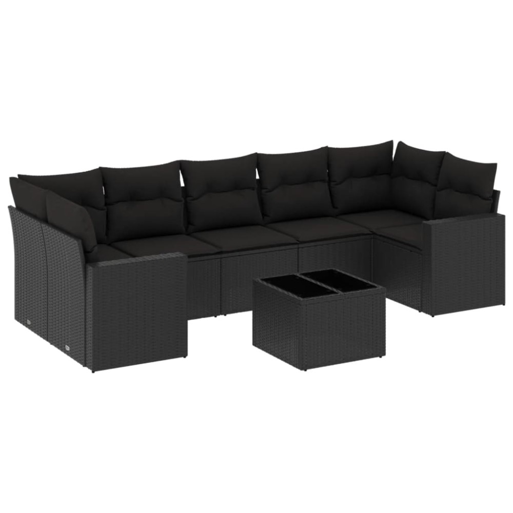 vidaXL Set mobilier de grădină cu perne, 8 piese, negru, poliratan
