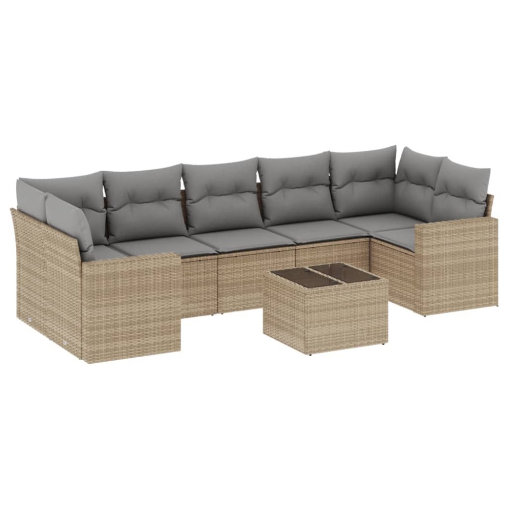 vidaXL Set canapele de grădină, 8 piese, cu perne, bej, poliratan