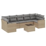 vidaXL Set canapele de grădină, 8 piese, cu perne, bej, poliratan