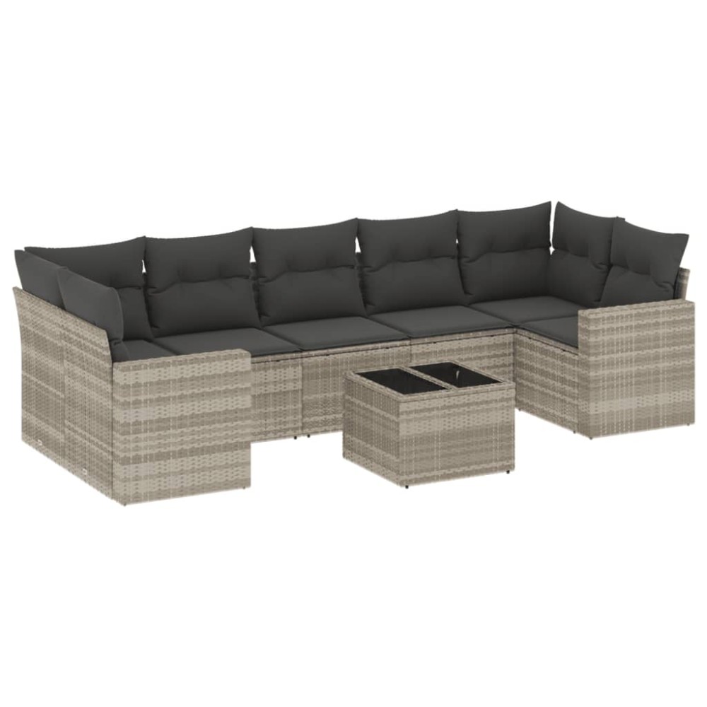 vidaXL Set mobilier de grădină cu perne, 8 piese gri deschis poliratan