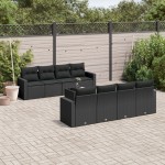 vidaXL Set mobilier de grădină cu perne, 9 piese, negru, poliratan vidaXL Set mobilier de grădină cu perne, 9 piese, negru, poliratan