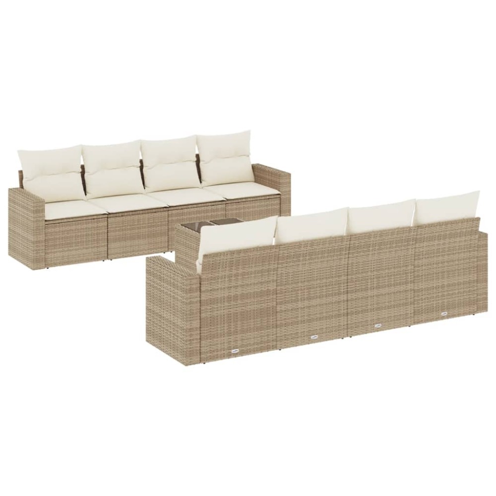 vidaXL Set canapele de grădină, 9 piese, cu perne, bej, poliratan