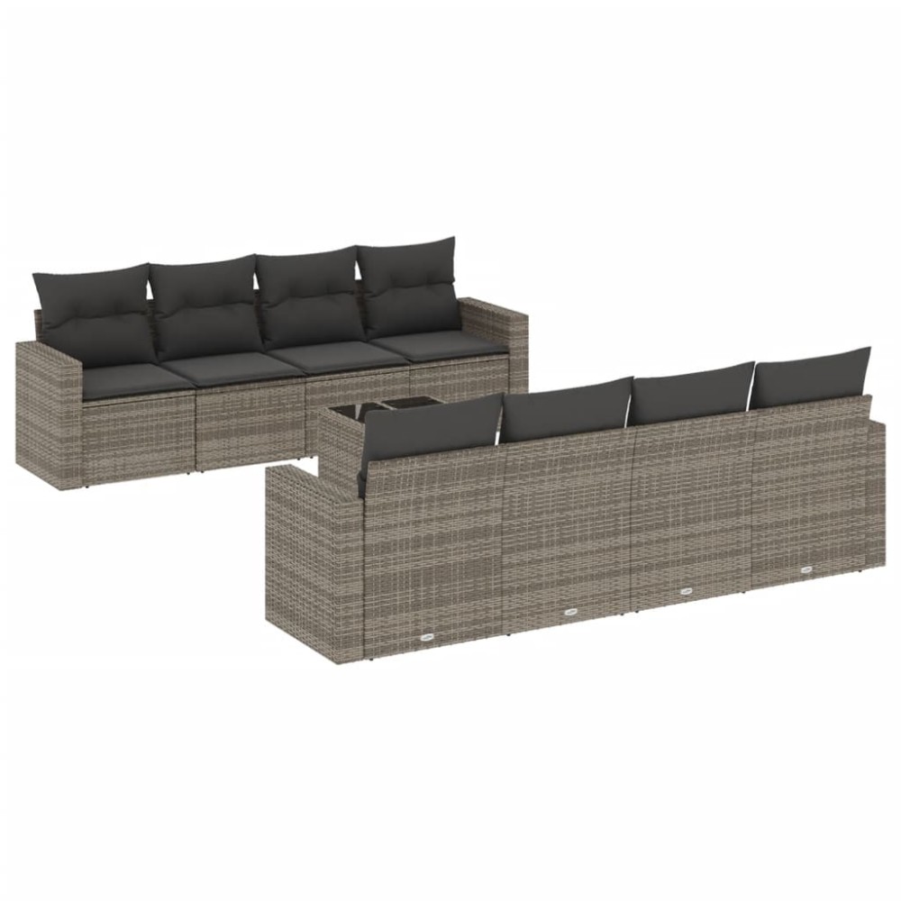 vidaXL Set canapele de grădină, 9 piese, cu perne, gri, poliratan