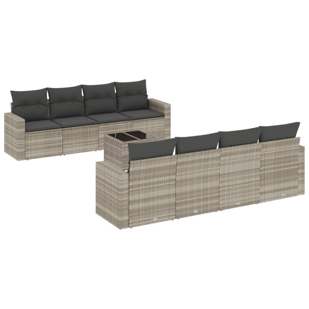 vidaXL Set canapele de grădină cu perne, 9 piese gri deschis poliratan