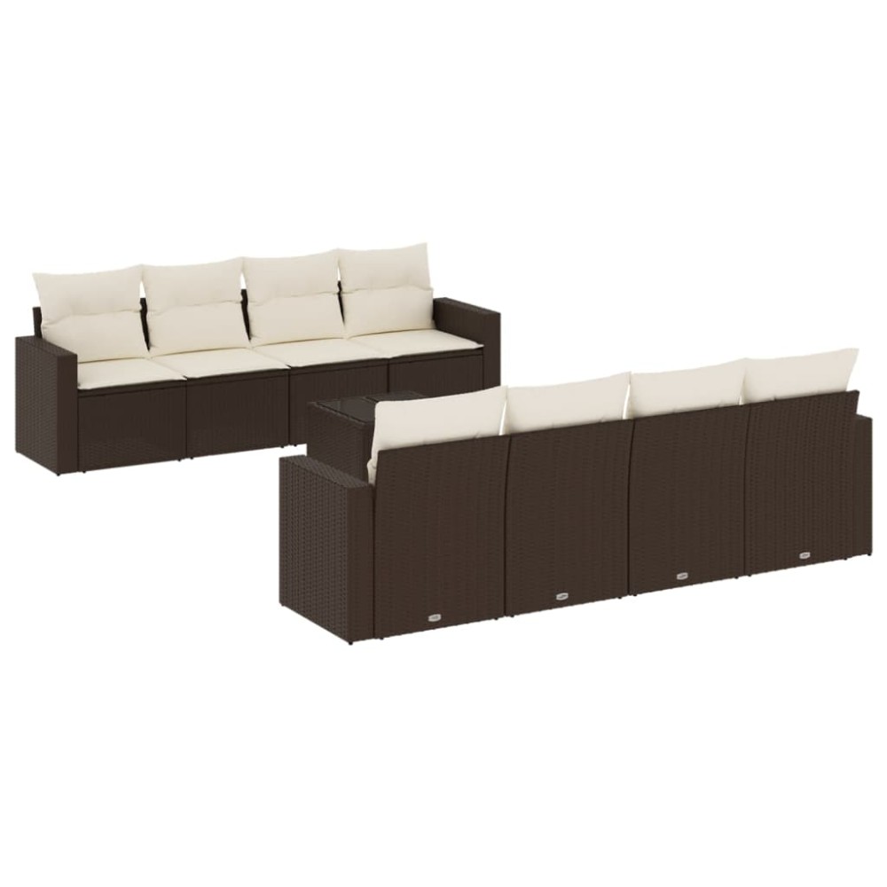 vidaXL Set canapele de grădină cu perne, 9 piese, maro, poliratan