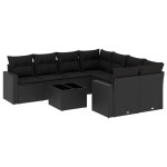 vidaXL Set mobilier de grădină cu perne, 9 piese, negru, poliratan vidaXL Set mobilier de grădină cu perne, 9 piese, negru, poliratan