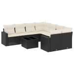 vidaXL Set mobilier de grădină cu perne, 9 piese, negru, poliratan