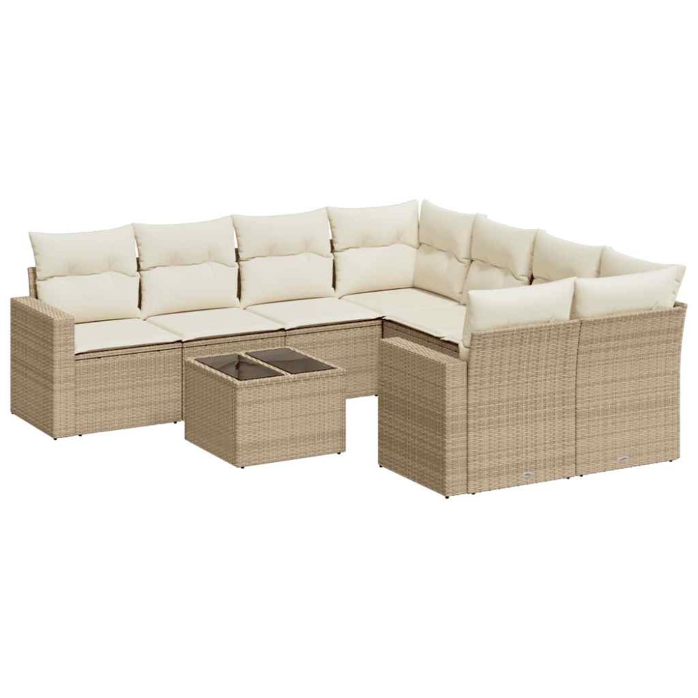 vidaXL Set canapele de grădină, 9 piese, cu perne, bej, poliratan