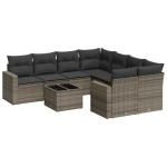 vidaXL Set canapele de grădină, 9 piese, cu perne, gri, poliratan vidaXL Set canapele de grădină, 9 piese, cu perne, gri, poliratan