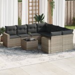 vidaXL Set canapele de grădină, 9 piese, cu perne, gri, poliratan vidaXL Set canapele de grădină, 9 piese, cu perne, gri, poliratan