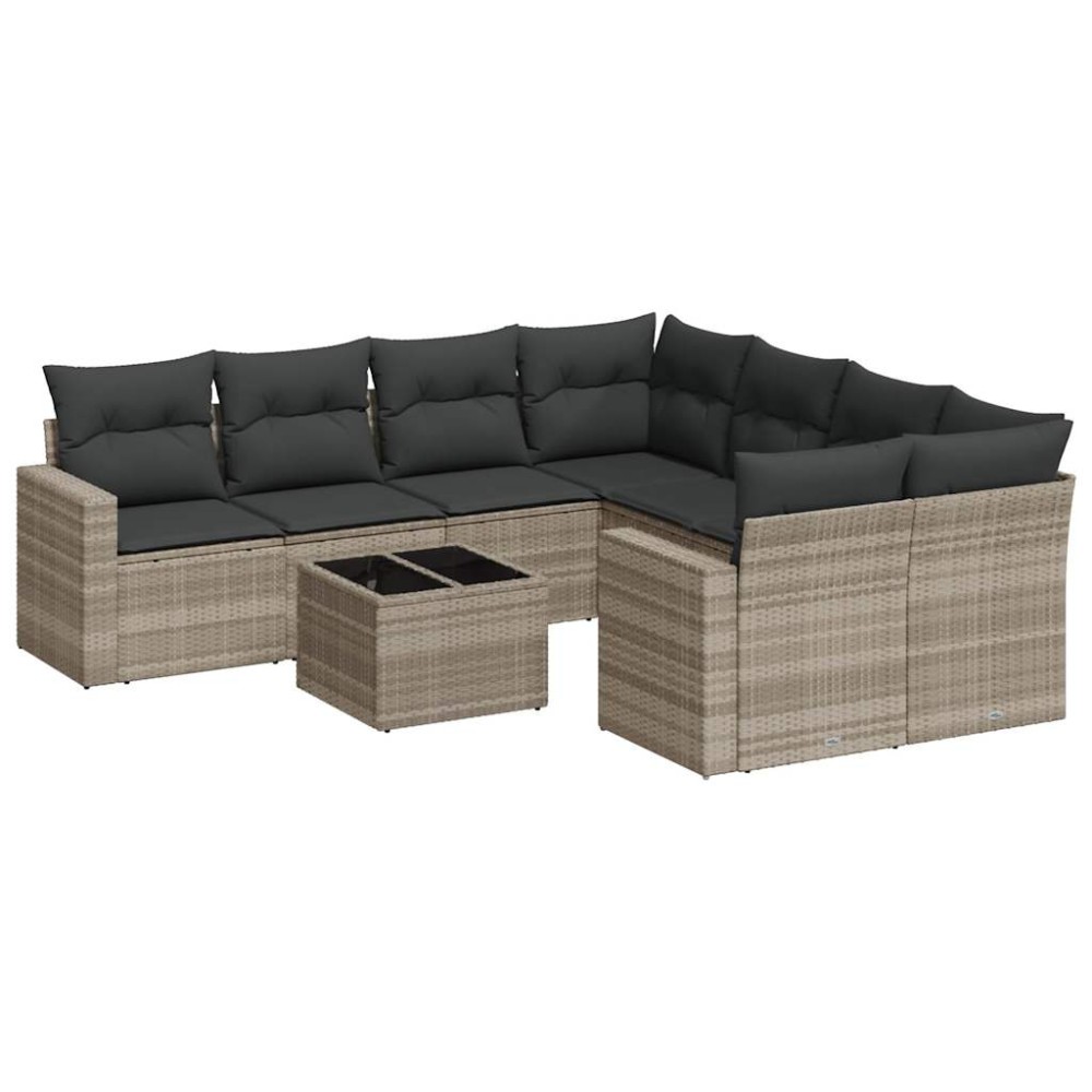 vidaXL Set canapele de grădină cu perne, 9 piese gri deschis poliratan