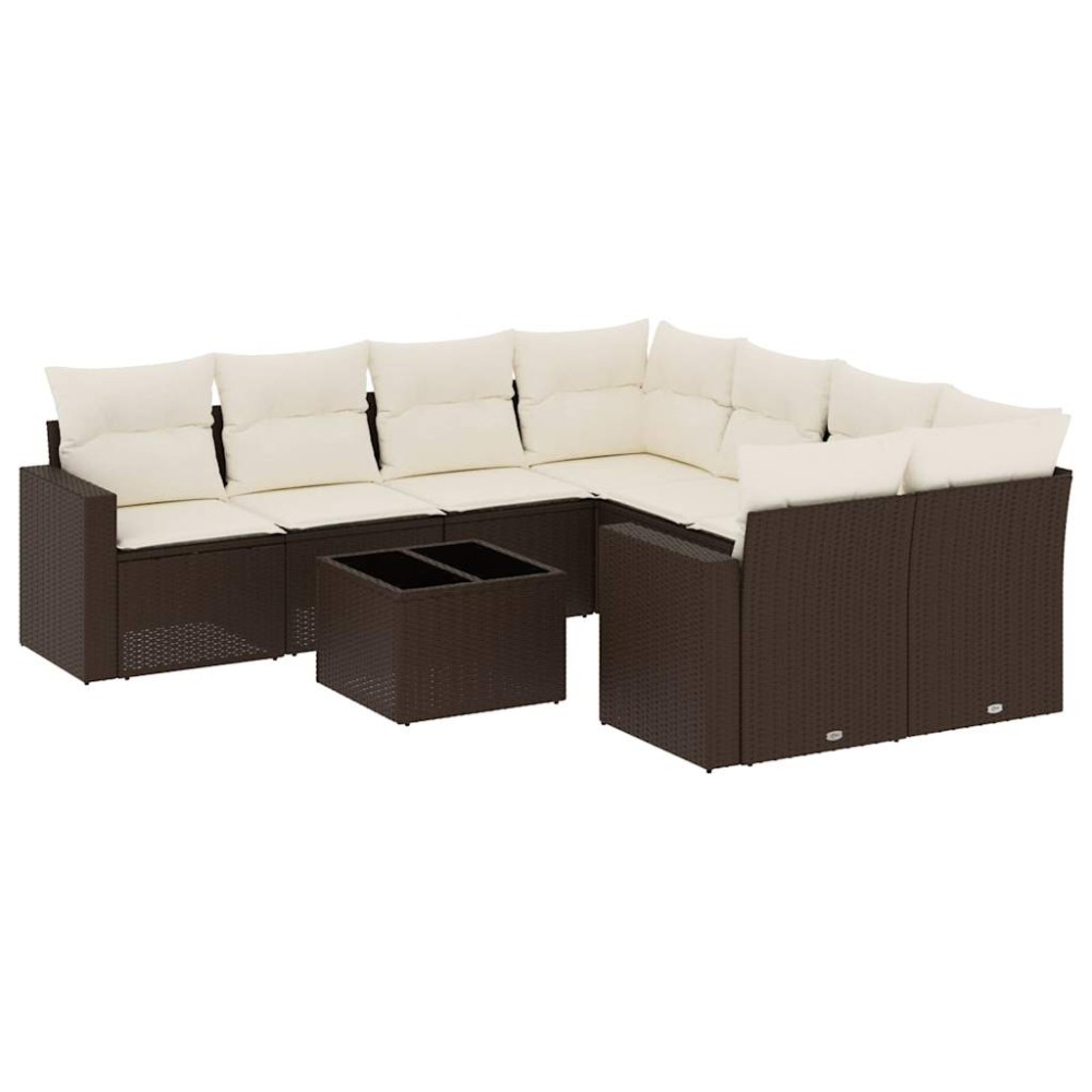 vidaXL Set canapele de grădină cu perne, 9 piese, maro, poliratan