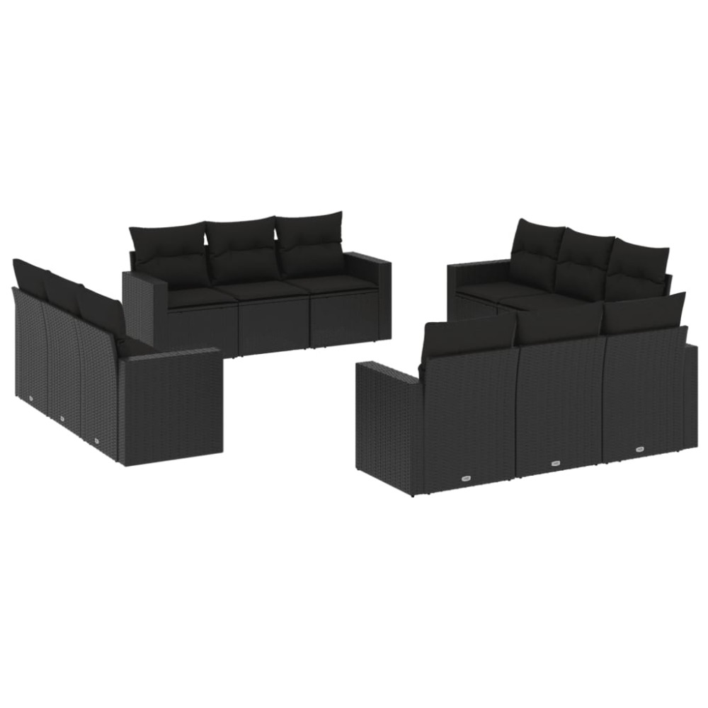 vidaXL Set canapele de grădină, 12 piese, cu perne, negru, poliratan