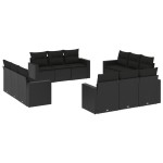 vidaXL Set canapele de grădină, 12 piese, cu perne, negru, poliratan vidaXL Set canapele de grădină, 12 piese, cu perne, negru, poliratan