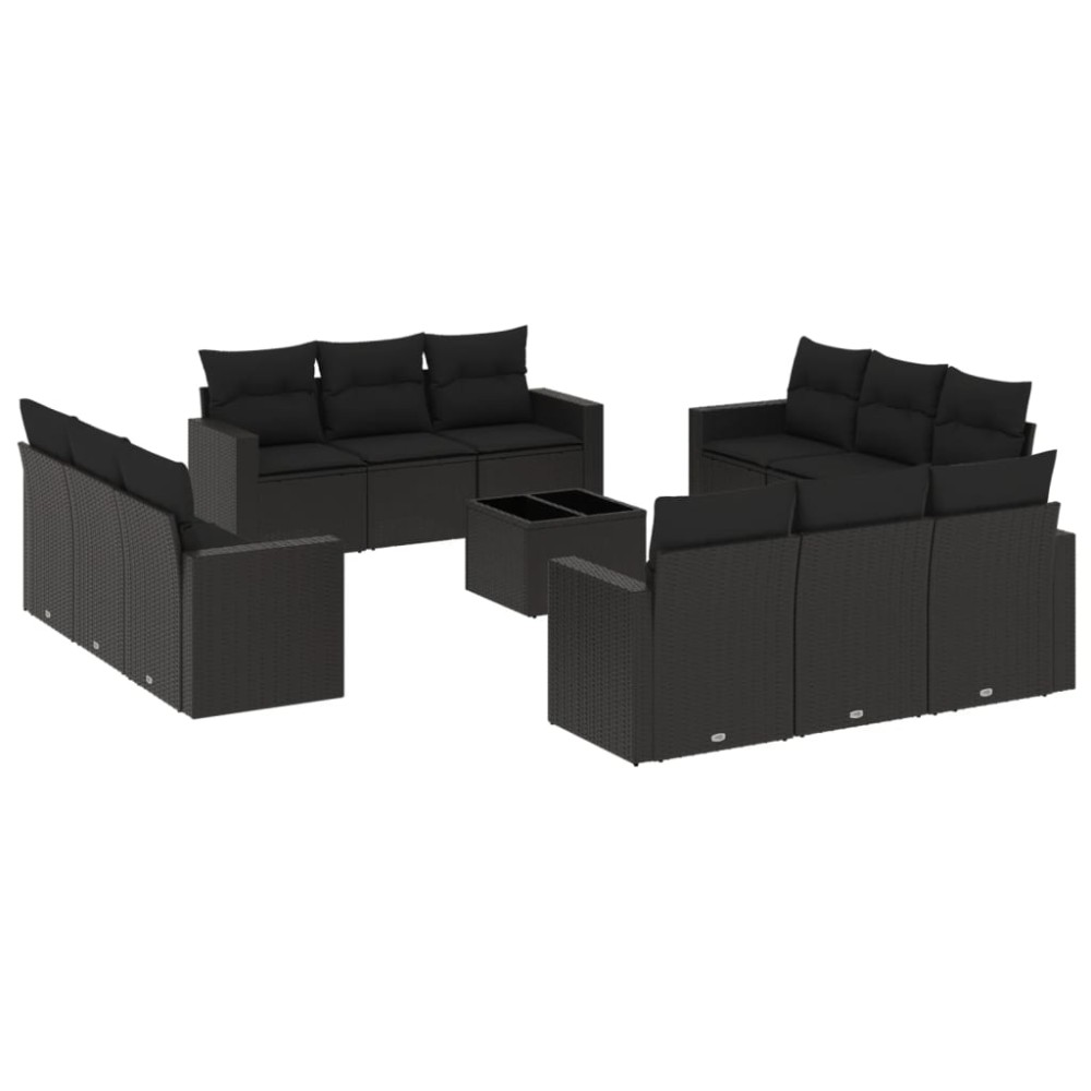 vidaXL Set mobilier de grădină cu perne, 13 piese, negru, poliratan