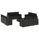 vidaXL Set mobilier de grădină cu perne, 13 piese, negru, poliratan vidaXL Set mobilier de grădină cu perne, 13 piese, negru, poliratan