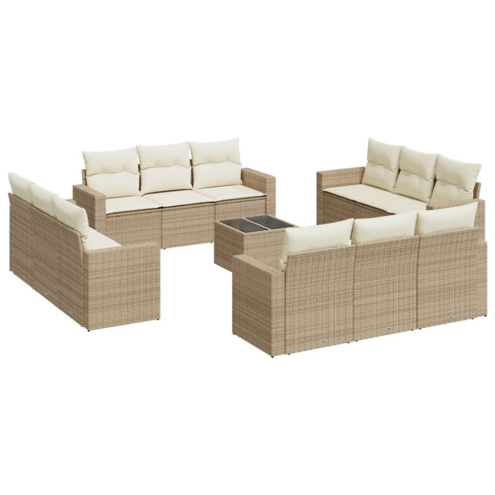 vidaXL Set canapele de grădină, 13 piese, cu perne, bej, poliratan