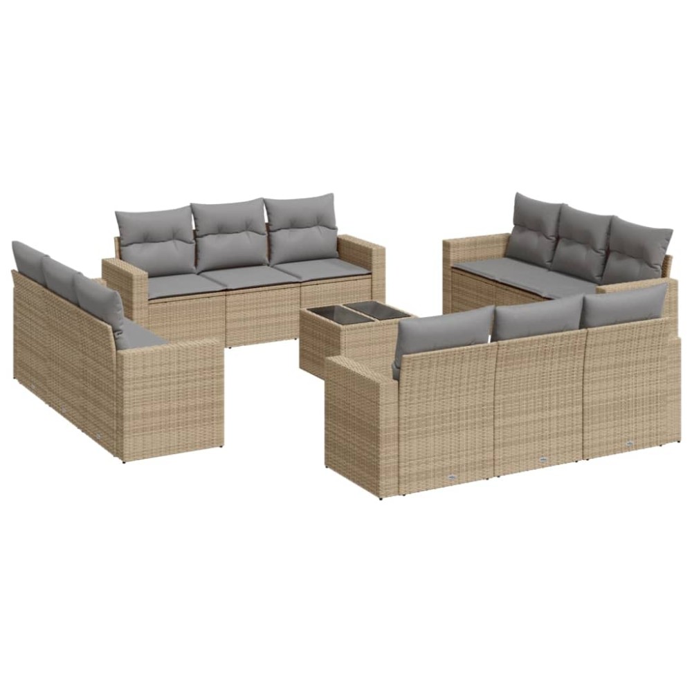 vidaXL Set canapele de grădină, 13 piese, cu perne, bej, poliratan