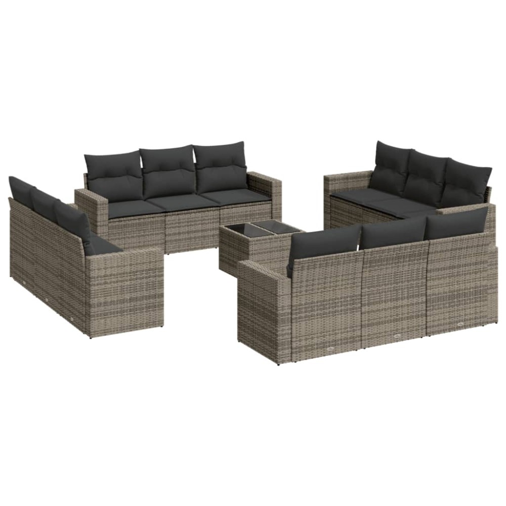 vidaXL Set mobilier de grădină cu perne, 13 piese, gri, poliratan