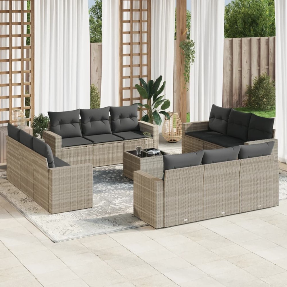 vidaXL Set canapele de grădină cu perne, 13piese gri deschis poliratan