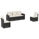 vidaXL Set mobilier de grădină cu perne, 5 piese, negru, poliratan