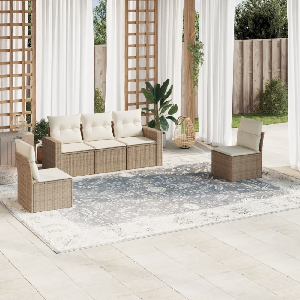 vidaXL Set canapele de grădină cu perne, 5 piese, bej, poliratan