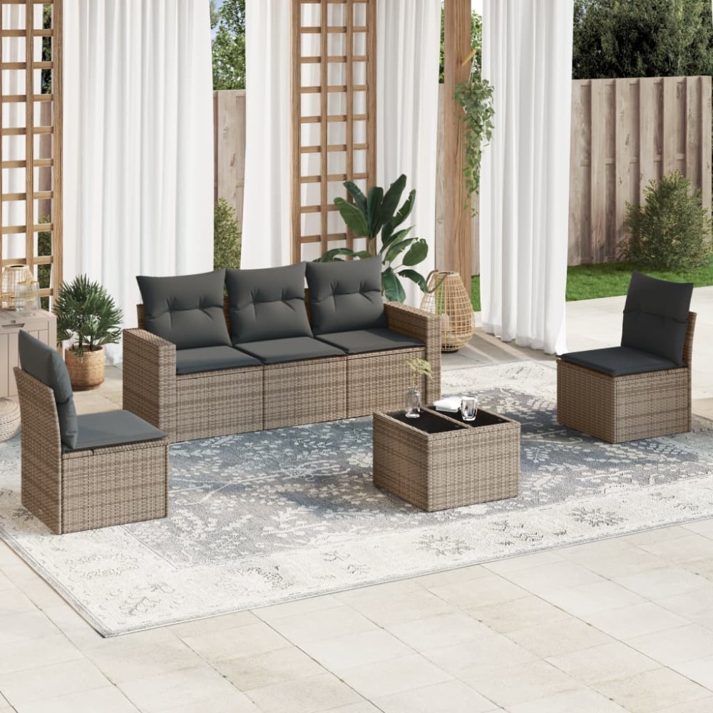 vidaXL Set mobilier grădină cu perne, 6 piese, gri, poliratan
