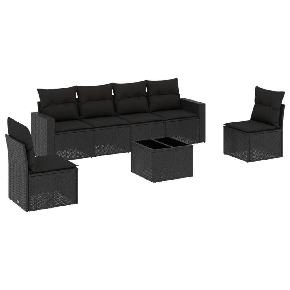 vidaXL Set canapele de grădină cu perne, 7 piese, negru, poliratan