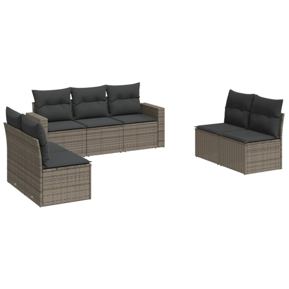 vidaXL Set canapele de grădină, 7 piese, cu perne, gri, poliratan