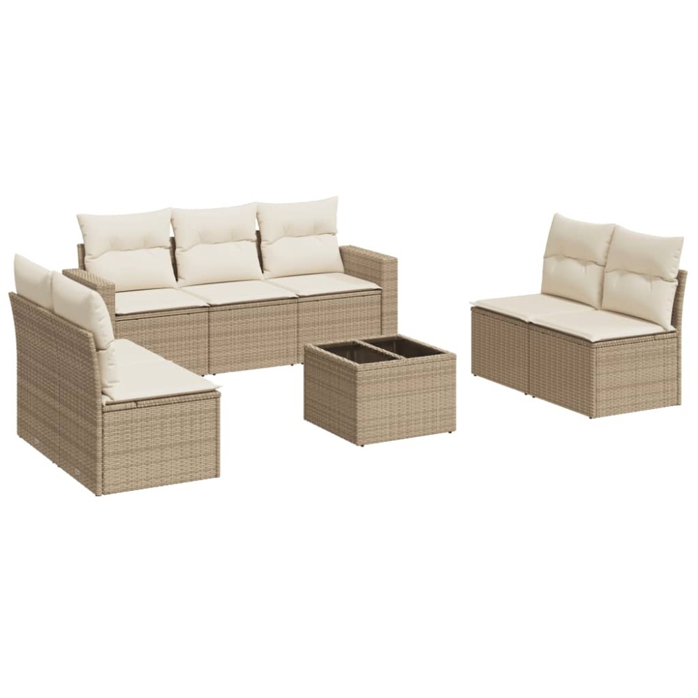 vidaXL Set canapele de grădină, 8 piese, cu perne, bej, poliratan