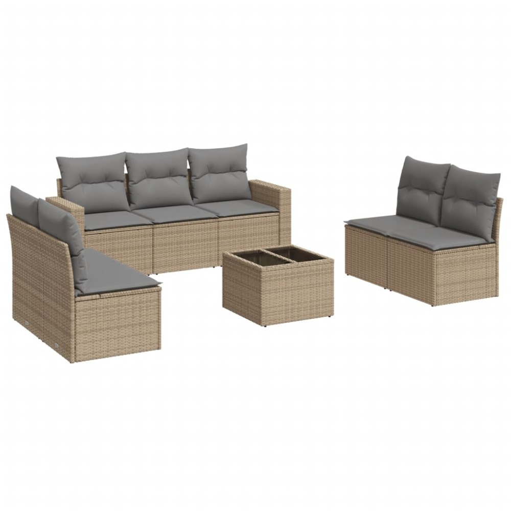 vidaXL Set canapele de grădină, 8 piese, cu perne, bej, poliratan