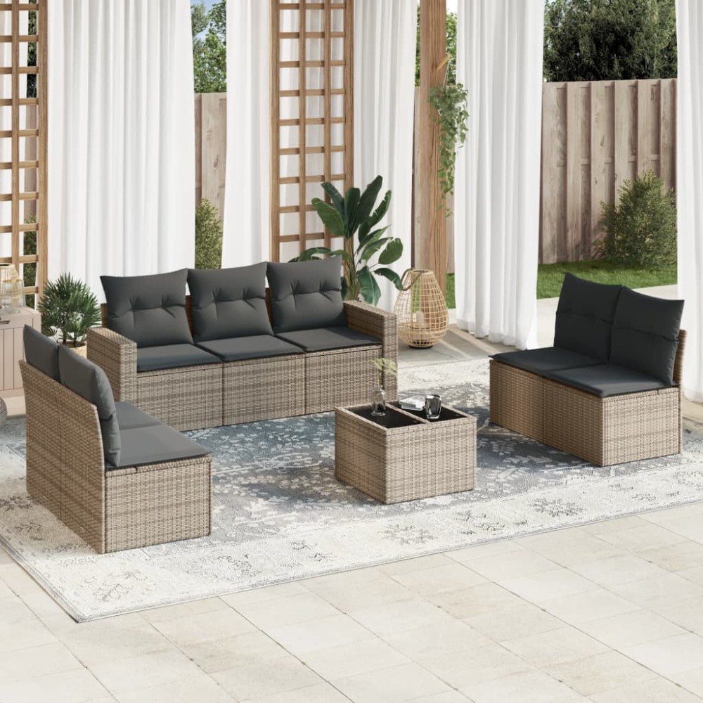 vidaXL Set canapele de grădină cu perne, 8 piese, gri, poliratan