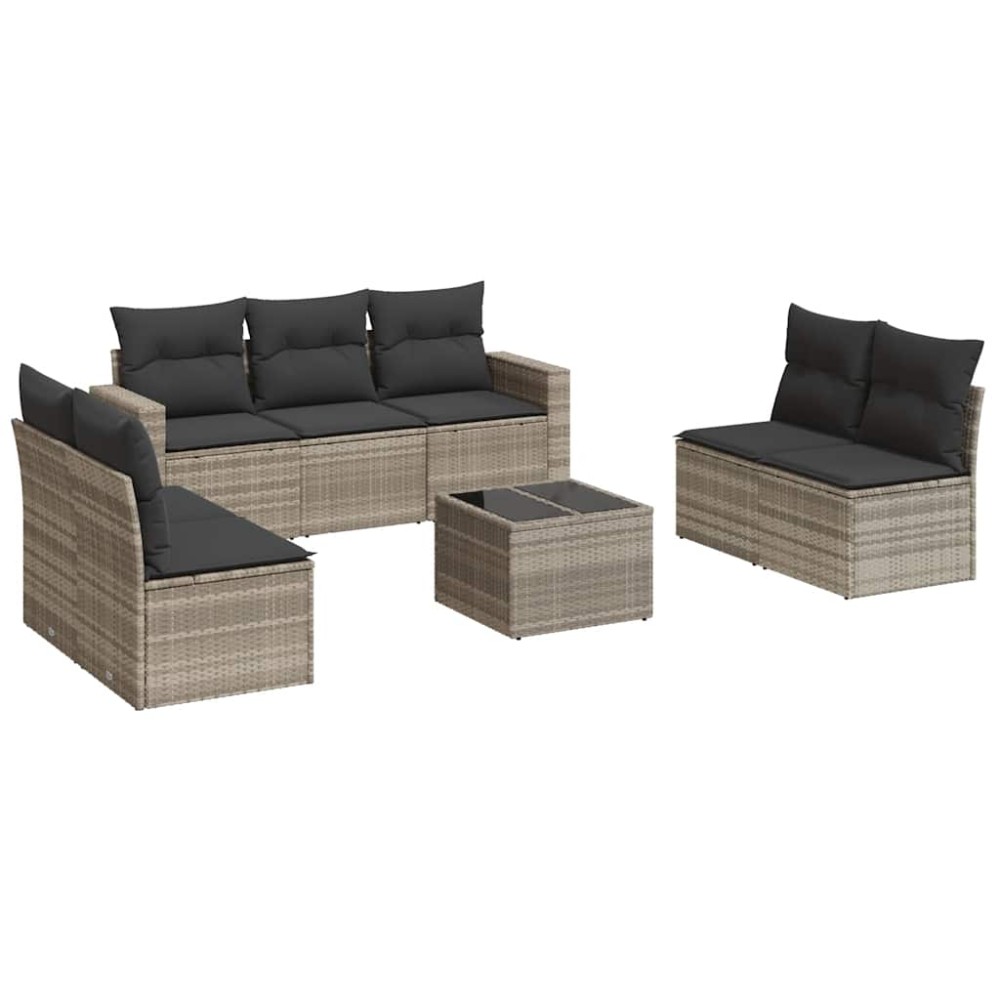 vidaXL Set mobilier de grădină cu perne, 8 piese gri deschis poliratan