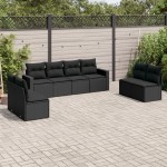 vidaXL Set mobilier de grădină cu perne, 8 piese, negru, poliratan vidaXL Set mobilier de grădină cu perne, 8 piese, negru, poliratan