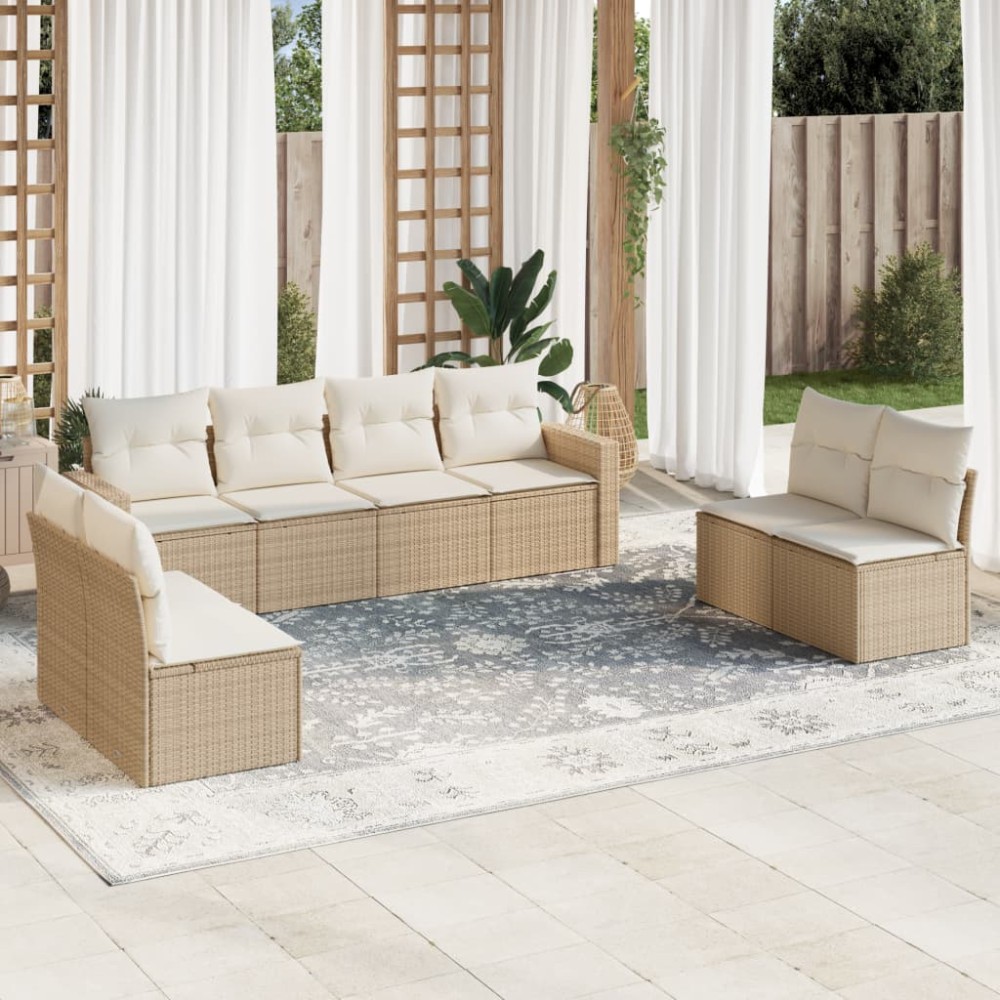 vidaXL Set canapele de grădină, 8 piese, cu perne, bej, poliratan