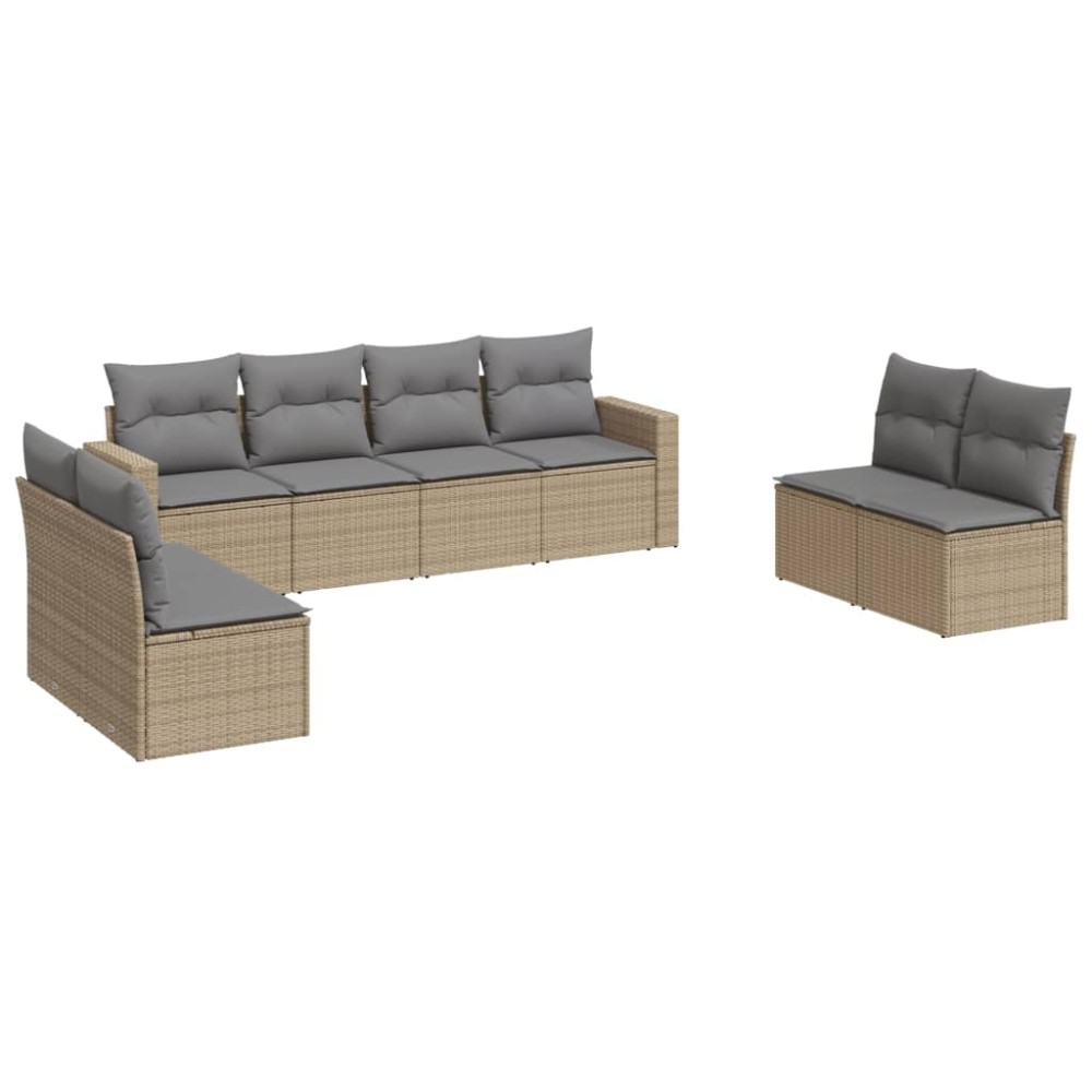 vidaXL Set canapele de grădină, 8 piese, cu perne, bej, poliratan