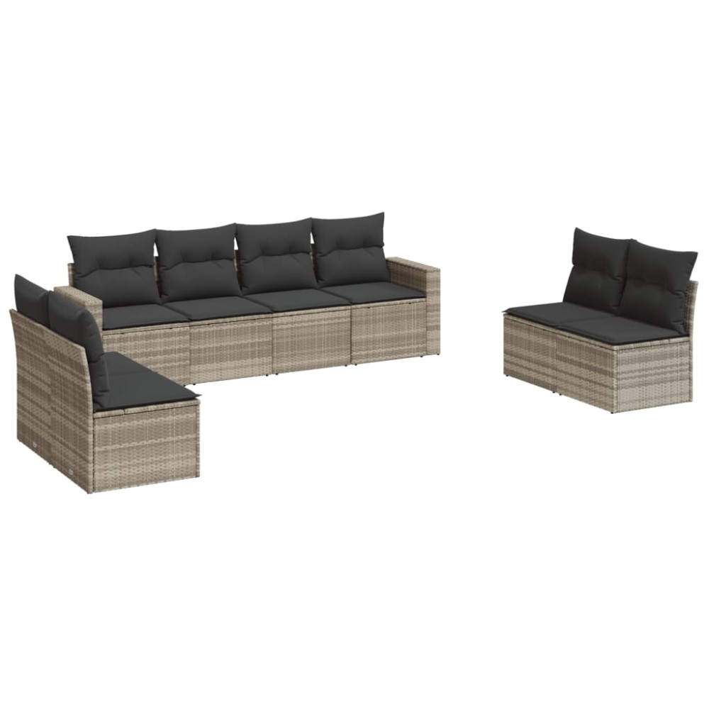 vidaXL Set mobilier de grădină cu perne, 8 piese gri deschis poliratan