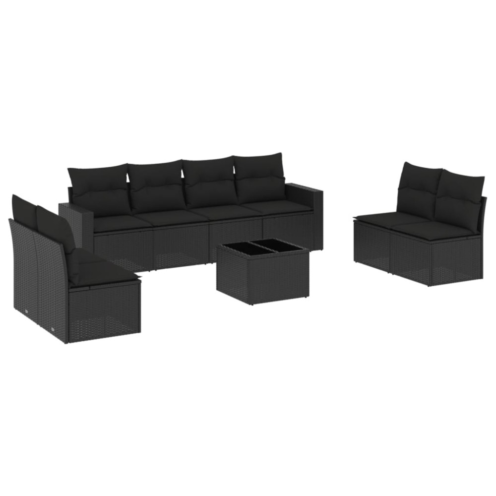 vidaXL Set mobilier de grădină cu perne, 9 piese, negru, poliratan