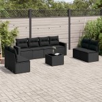 vidaXL Set mobilier de grădină cu perne, 9 piese, negru, poliratan vidaXL Set mobilier de grădină cu perne, 9 piese, negru, poliratan