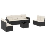 vidaXL Set mobilier de grădină cu perne, 9 piese, negru, poliratan