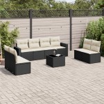 vidaXL Set mobilier de grădină cu perne, 9 piese, negru, poliratan