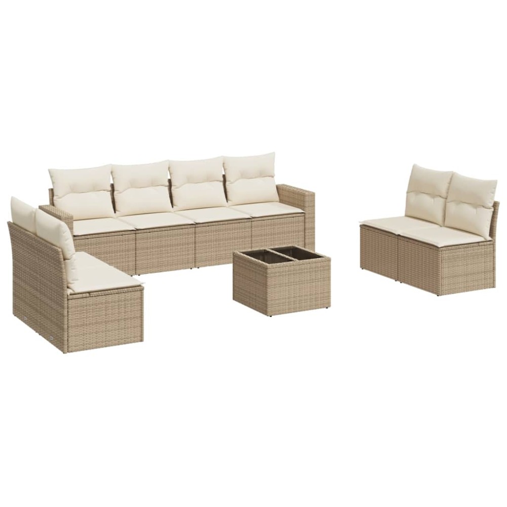 vidaXL Set canapele de grădină, 9 piese, cu perne, bej, poliratan