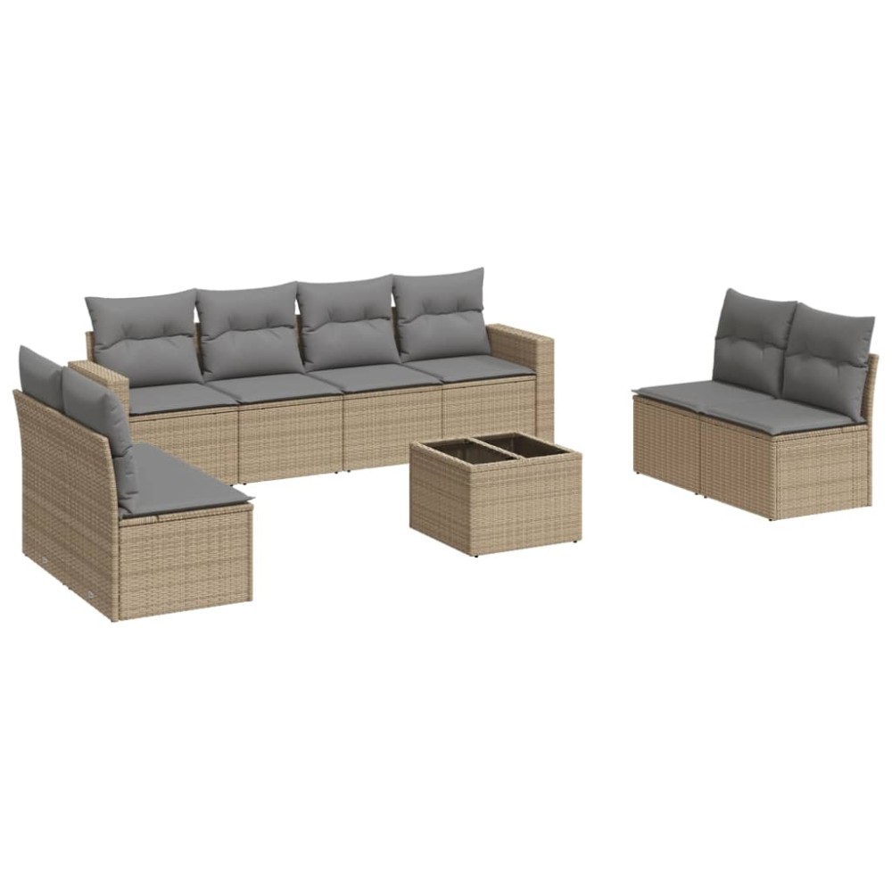 vidaXL Set canapele de grădină, 9 piese, cu perne, bej, poliratan