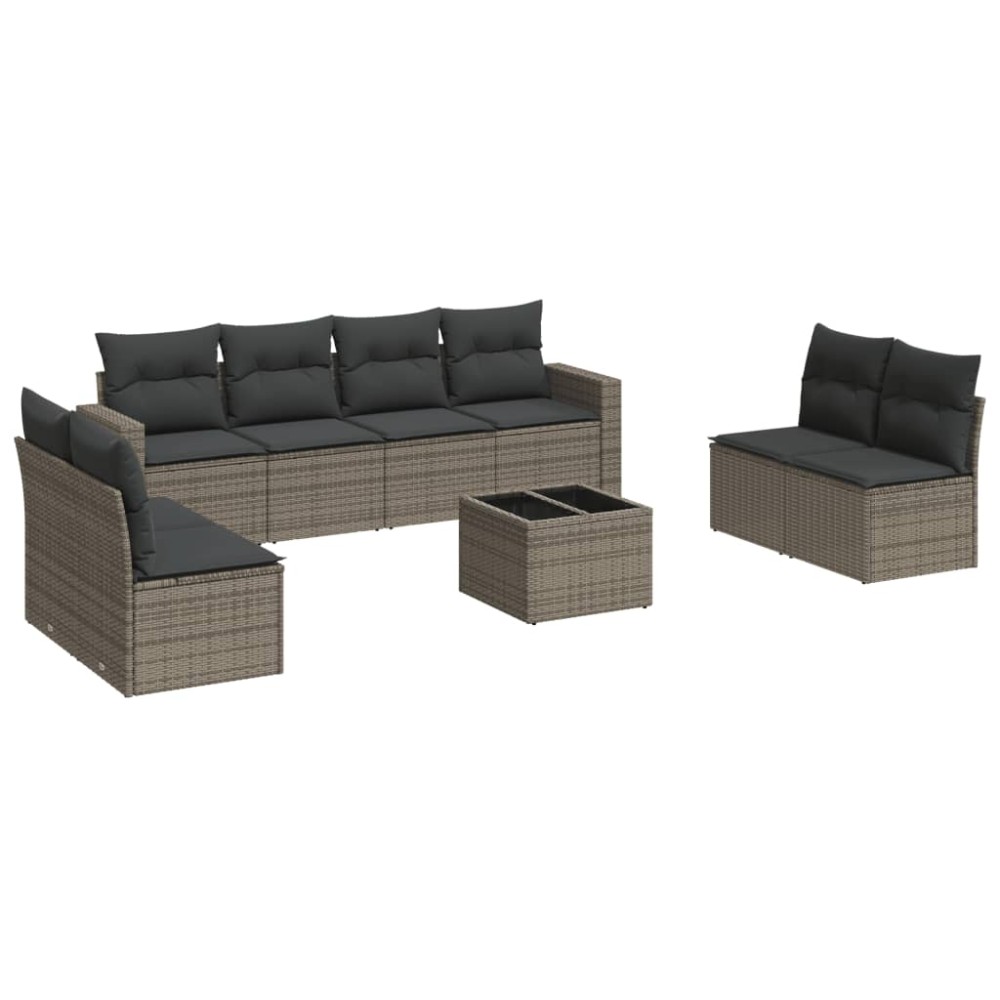 vidaXL Set canapele de grădină, 9 piese, cu perne, gri, poliratan
