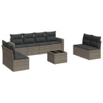 vidaXL Set canapele de grădină, 9 piese, cu perne, gri, poliratan vidaXL Set canapele de grădină, 9 piese, cu perne, gri, poliratan