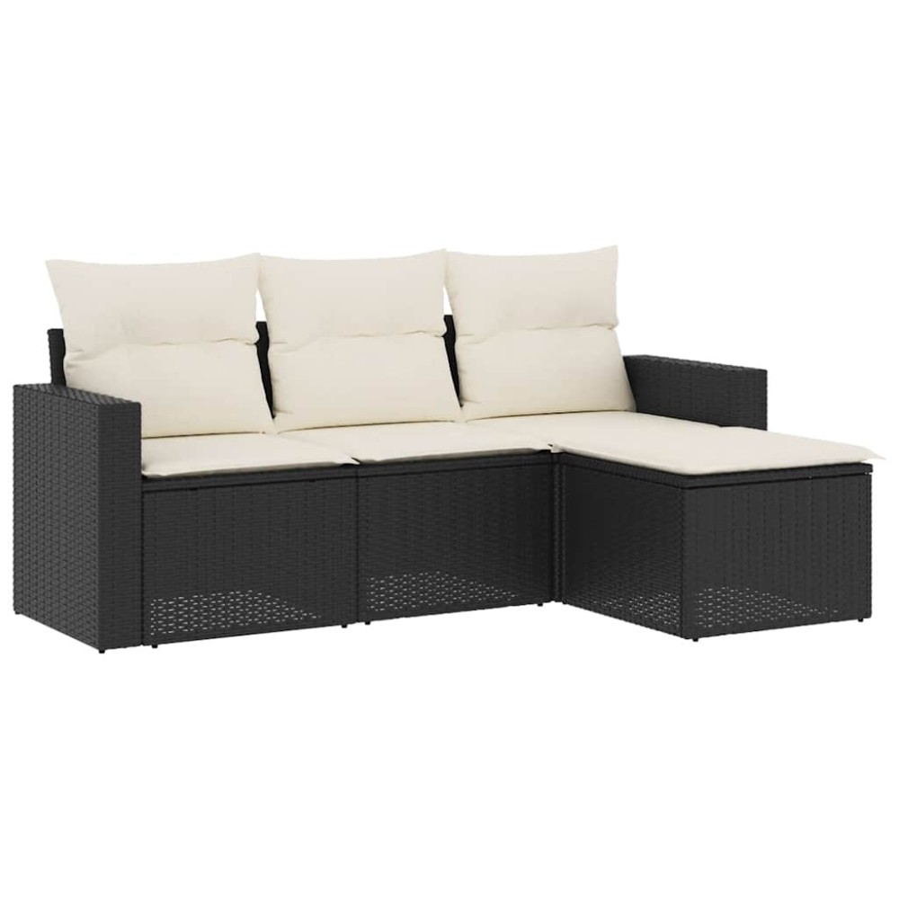 vidaXL Set mobilier de grădină cu perne, 4 piese, negru, poliratan