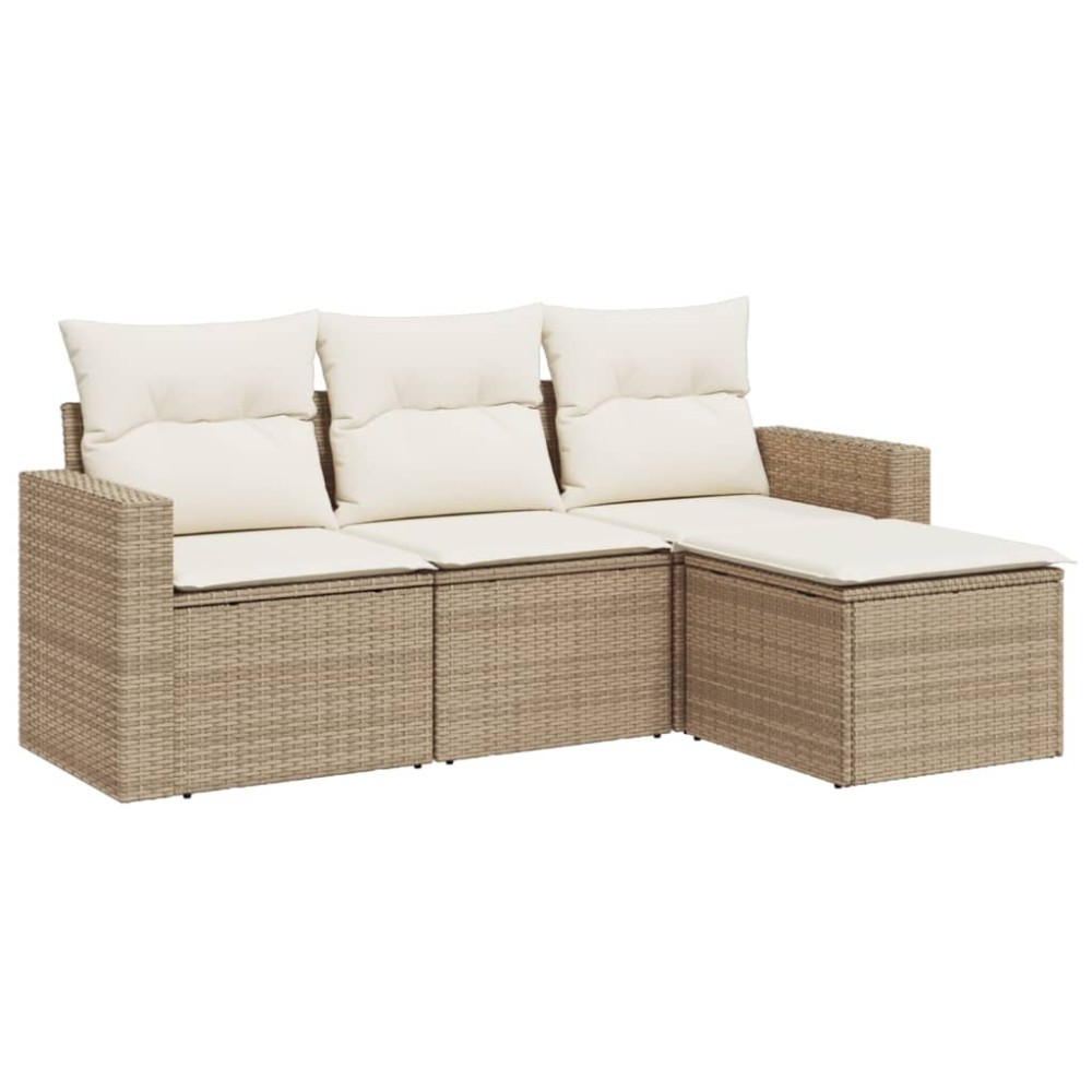 vidaXL Set canapele de grădină, 4 piese, cu perne, bej, poliratan