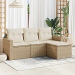 vidaXL Set canapele de grădină, 4 piese, cu perne, bej, poliratan vidaXL Set canapele de grădină, 4 piese, cu perne, bej, poliratan