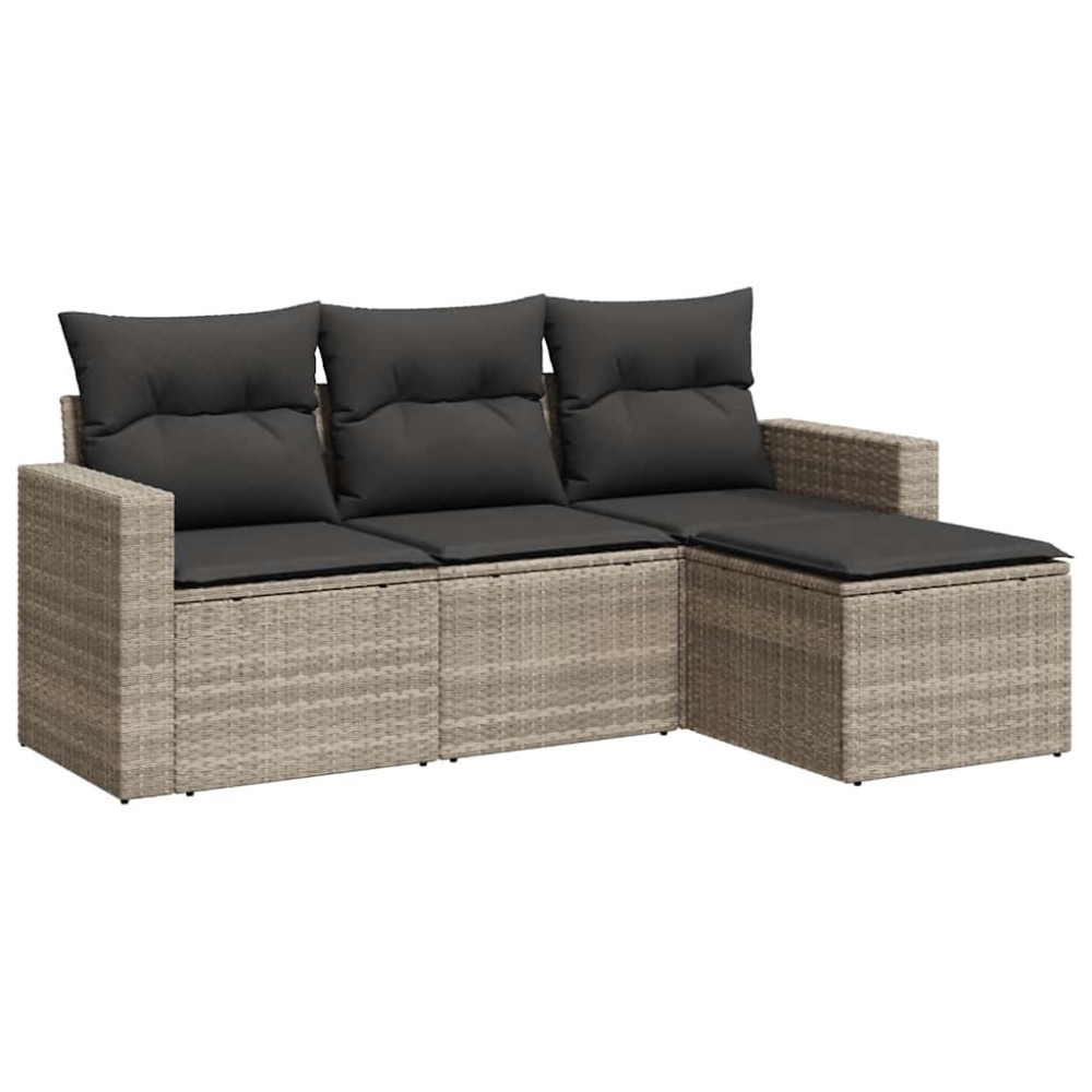 vidaXL Set canapea de grădină cu perne, 4 piese, gri deschis poliratan